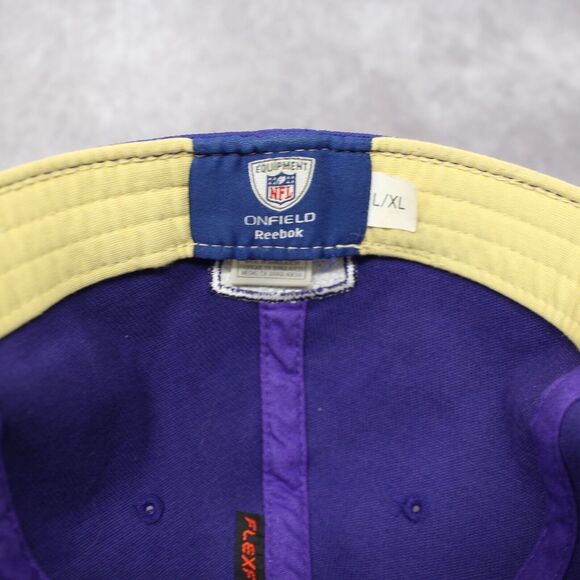 Reebok Baltimore Ravens Flexfit Cap NFL Onfield Equipment L/XL Purple & Yellow - Picture 5 of 10